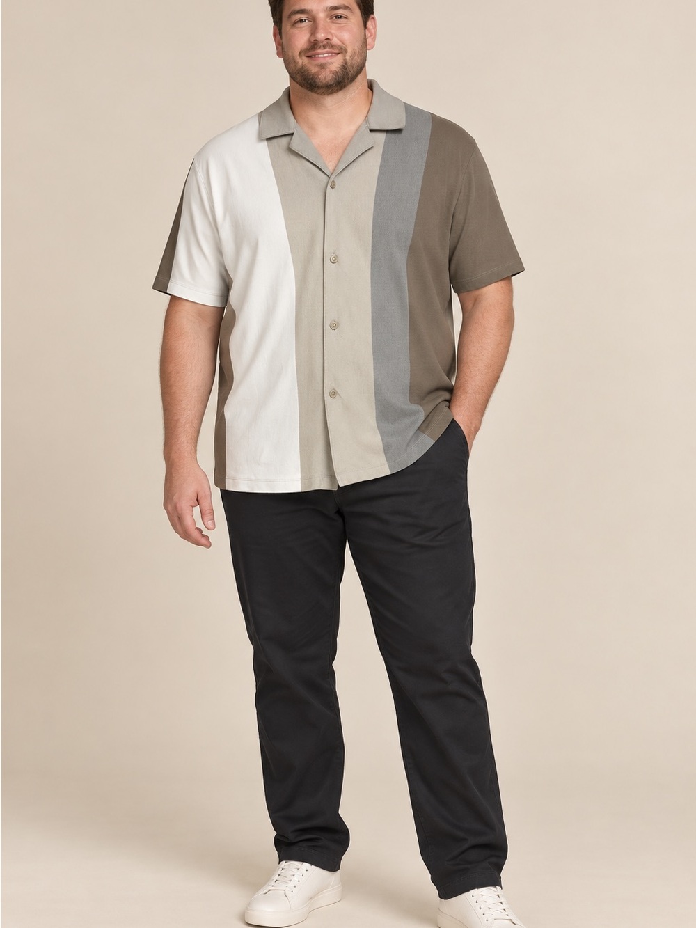 Express Men's Short-Sleeve Button-Down Shirt in White, Beige, Gray, and Taupe